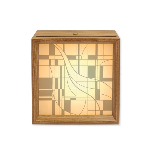 Wood Night Light Box Gray Lines Grid Wooden LED Night Lights with USB Rechargeable Dimmable Touch Square Table Light Geometric Curving Fluid Ribbons Wood Picture Frame Lamp for Desktop Display