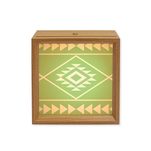 Wood Night Light Box Green Bohemian Geometric Wooden LED Night Lights with USB Rechargeable Dimmable Touch Square Table Light Boho Tribal Arrows Wood Picture Frame Lamp for Bedside Desktop Display