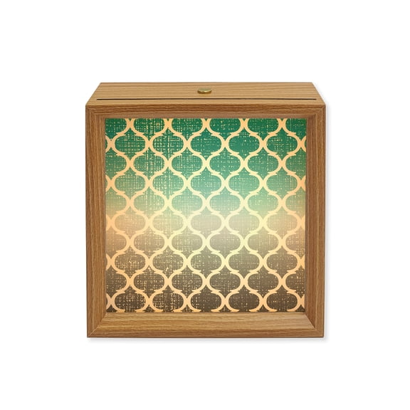 Wood Night Light Box Green and Gray Ombre Gradient Wooden LED Night Lights with USB Rechargeable Dimmable Touch Square Table Light Morocco Pattern Wood Picture Frame Lamp for Bedside Desktop Display