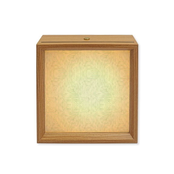 Wood Night Light Box Green Greek Key Paths Wooden LED Night Lights with USB Rechargeable Dimmable Touch Square Table Light Linear Mazes Linework Wood Picture Frame Lamp for Bedside Desktop Display