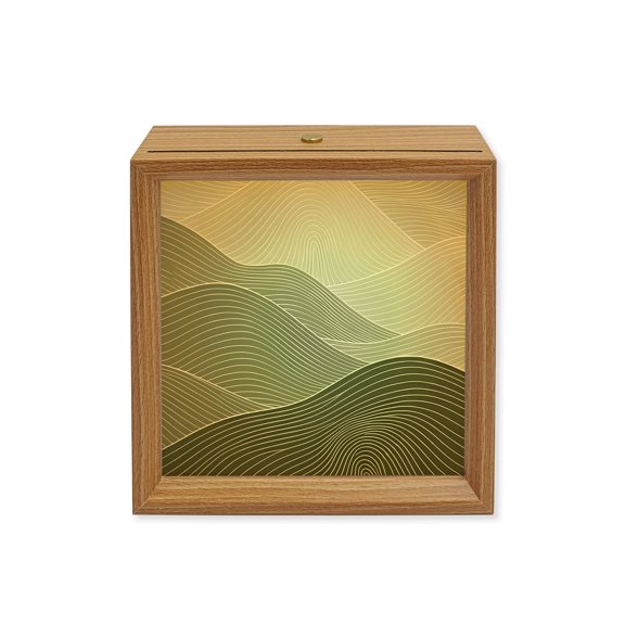 Wood Night Light Box Green Mountain Ridges Wooden LED Night Lights with USB Rechargeable Dimmable Touch Square Table Light Topographic Lines Peaks Wood Picture Frame Lamp for Bedside Desktop Display