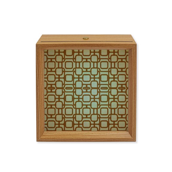 Wood Night Light Box Green Rounded Squares Wooden LED Night Lights with USB Rechargeable Dimmable Touch Square Table Light Geometric Chain Links Grid Wood Picture Frame Lamp for Desktop Display
