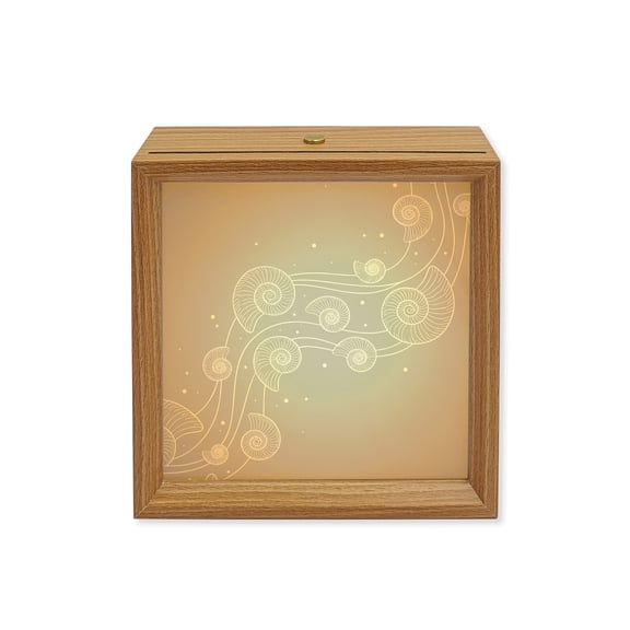 Wood Night Light Box Grey Coastal Shell Conch Wooden LED Night Lights with USB Rechargeable Dimmable Touch Square Table Light Bubbles Fluid Waves Wood Picture Frame Lamp for Bedside Desktop Display