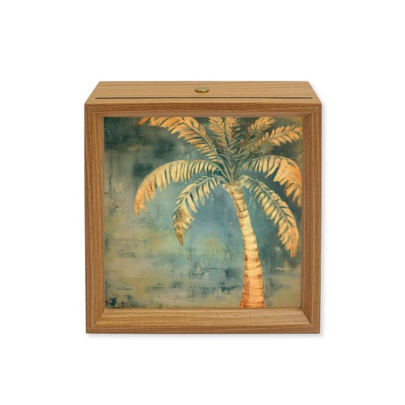 Wood Night Light Box Haze Blue Palm Tree Wooden LED Night Lights with USB Rechargeable Dimmable Touch Square Table Light Summer Tropical Beach Wood Picture Frame Lamp for Bedside Desktop Display