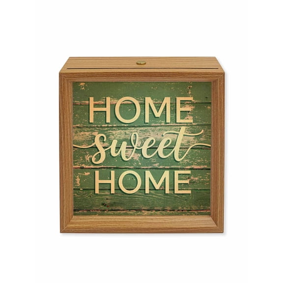 Wood Night Light Box Home Sweet Home Wooden LED Night Lights with USB Rechargeable Dimmable Touch Square Table Light Green Rustic Wood Grain Wood Picture Frame Lamp for Bedside Desktop Display