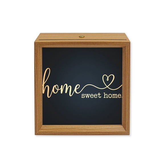 Wood Night Light Box Home Sweet Home Wooden LED Night Lights with USB Rechargeable Dimmable Touch Square Table Light Navy Blue Solid Color Wood Picture Frame Lamp for Bedside Desktop Display