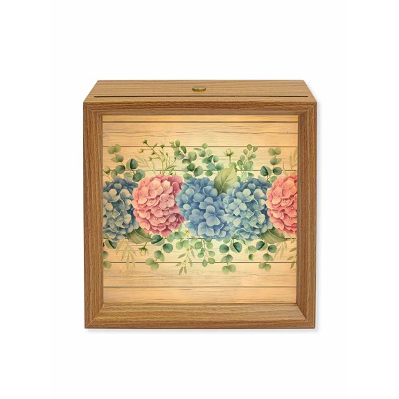Wood Night Light Box Hydrangea Flower Wooden LED Night Lights with USB Rechargeable Dimmable Touch Square Table Light Eucalyptus Leaves Wood Wood Picture Frame Lamp for Bedside Desktop Display