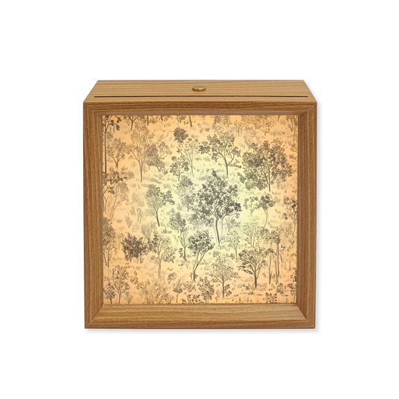 Wood Night Light Box Maple Leaf Tree Pine Wooden LED Night Lights with USB Rechargeable Dimmable Touch Square Table Light Plants Tree Forest Wood Picture Frame Lamp for Bedside Desktop Display