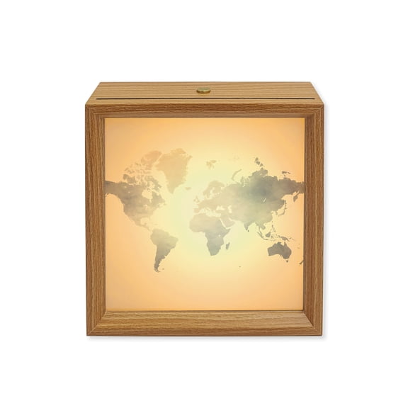 Wood Night Light Box Maps Of The World Wooden LED Night Lights with USB Rechargeable Dimmable Touch Square Table Light Earth Tourism Wood Picture Frame Lamp for Bedside Desktop Display Home Decor