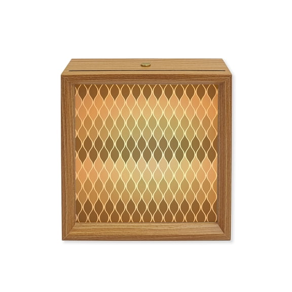 Wood Night Light Box Mid Century Abstract Art Wooden LED Night Lights with USB Rechargeable Dimmable Touch Square Table Light Geometric Ombre Brown Khaki Wood Picture Frame Lamp for Desktop Display