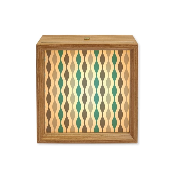 Wood Night Light Box Mid Century Abstract Art Wooden LED Night Lights with USB Rechargeable Dimmable Touch Symmetrical Geometric Turquoise Grey Wood Picture Frame Lamp for Desktop Display