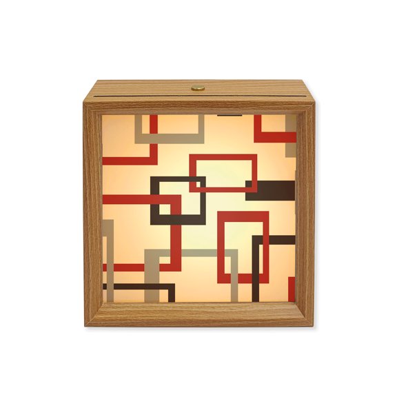 Wood Night Light Box Mid Century Abstract Red Wooden LED Night Lights with USB Rechargeable Dimmable Touch Square Table Light Geometric Modern Wood Picture Frame Lamp for Bedside Desktop Display