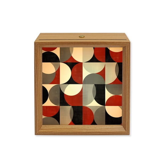 Wood Night Light Box Mid Century Geometric Wooden LED Night Lights with USB Rechargeable Dimmable Touch Square Table Light Abstract Modern Red Wood Picture Frame Lamp for Bedside Desktop Display