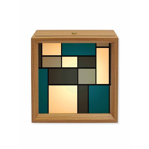 Wood Night Light Box Modern Geometric Splicing Wooden LED Night Lights with USB Rechargeable Dimmable Touch Square Table Light Abstract Blue Blocks Wood Picture Frame Lamp for Desktop Display
