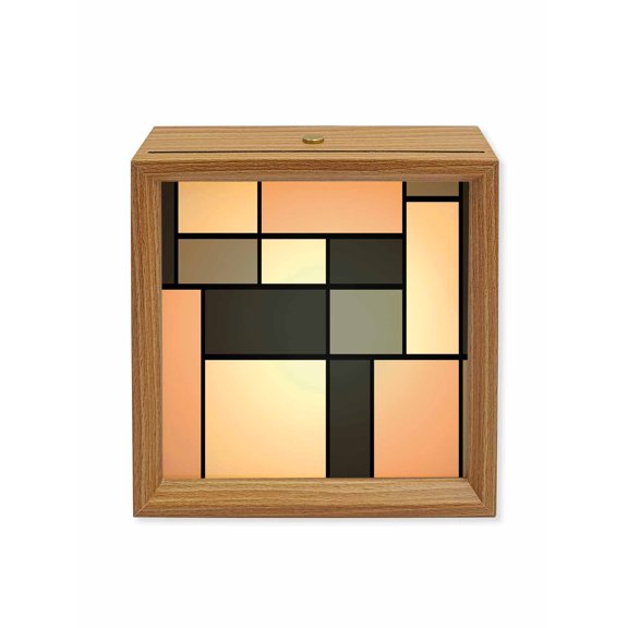Wood Night Light Box Modern Geometric Splicing Wooden LED Night Lights with USB Rechargeable Dimmable Touch Square Table Light Abstract Pink Blocks Wood Picture Frame Lamp for Desktop Display
