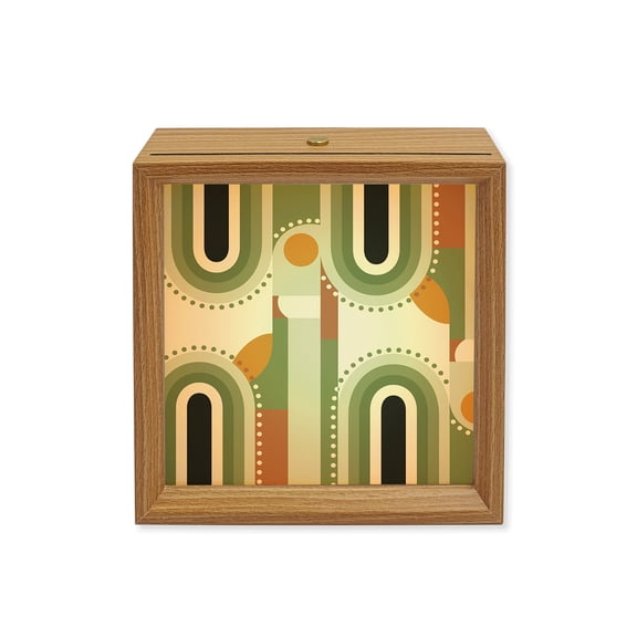 Wood Night Light Box Modern Geometric Wooden LED Night Lights with USB Rechargeable Dimmable Touch Square Table Light Mid Century Abstract Green Wood Picture Frame Lamp for Bedside Desktop Display