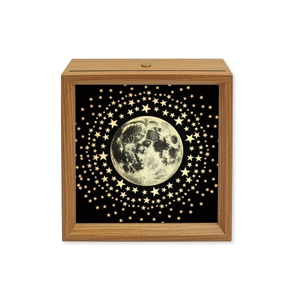 Wood Night Light Box Moon Star Cluster Wooden LED Night Lights with USB Rechargeable Dimmable Touch Square Table Light Black Starry Night Wood Picture Frame Lamp for Bedside Desktop Display