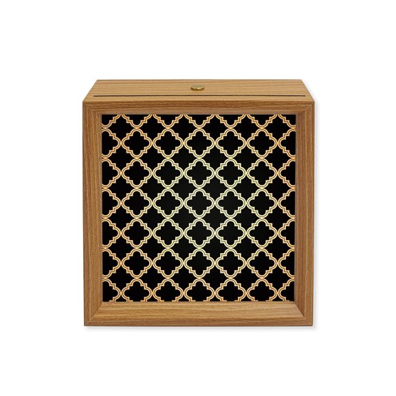 Wood Night Light Box Moroccan Pattern Wooden LED Night Lights with USB Rechargeable Dimmable Touch Square Table Light Geometric Trellis Black Wood Picture Frame Lamp for Bedside Desktop Display