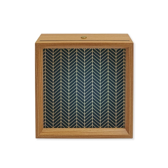 Wood Night Light Box Navy Blue Chevron Stripes Wooden LED Night Lights with USB Rechargeable Dimmable Touch Square Table Light Modern Geometric Texture Wood Picture Frame Lamp for Desktop Display