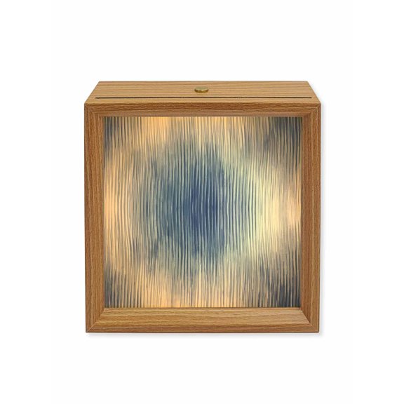 Wood Night Light Box Navy Blue Ripples Stripes Wooden LED Night Lights with USB Rechargeable Dimmable Touch Table Light Gradient Vertical Wave Lines Wood Picture Frame Lamp for Desktop Display