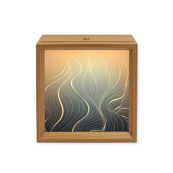 Wood Night Light Box Ombre Blue Stripes Wooden LED Night Lights with USB Rechargeable Dimmable Touch Square Table Light Striped Lines Waves Wood Picture Frame Lamp for Bedside Desktop Display