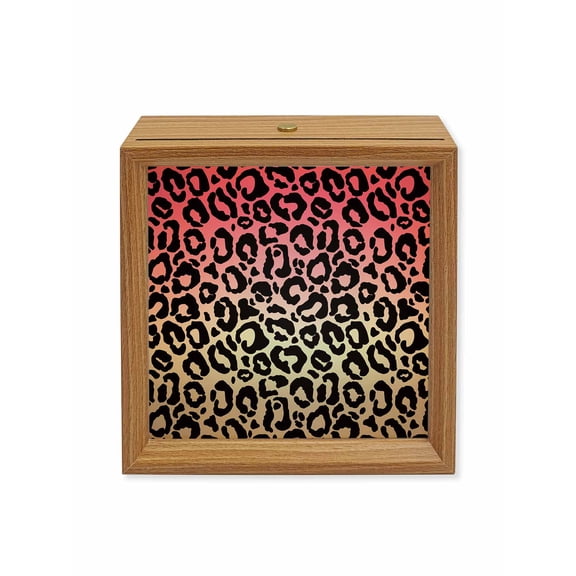 Wood Night Light Box Ombre Leopard Wooden LED Night Lights with USB Rechargeable Dimmable Touch Square Table Light Pink Grey Gradual Color Wood Picture Frame Lamp for Bedside Desktop Display