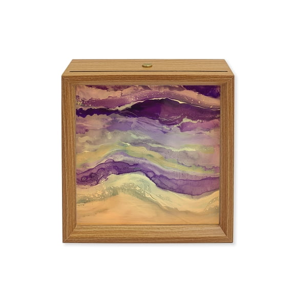 Wood Night Light Box Ombre Purple Wooden LED Night Lights with USB Rechargeable Dimmable Touch Square Table Light Beach Ocean Wave Abstract Wood Picture Frame Lamp for Bedside Desktop Display