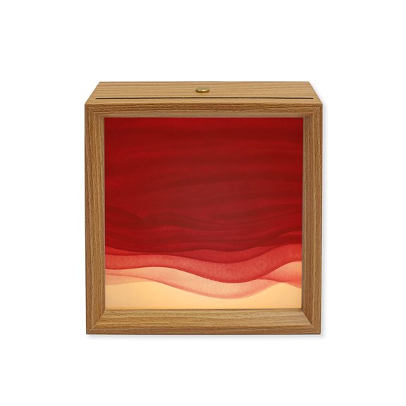 Wood Night Light Box Ombre Red Waves Wooden LED Night Lights with USB Rechargeable Dimmable Touch Square Table Light Abstract Gradient Color Wood Picture Frame Lamp for Bedside Desktop Display