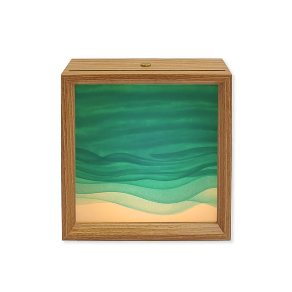 Wood Night Light Box Ombre Teal Waves Wooden LED Night Lights with USB Rechargeable Dimmable Touch Square Table Light Abstract Gradient Color Wood Picture Frame Lamp for Bedside Desktop Display