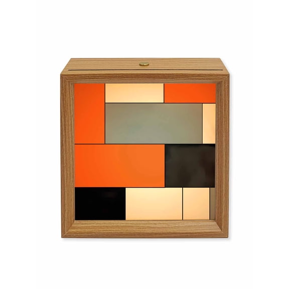 Wood Night Light Box Orange Blocks Wooden LED Night Lights with USB Rechargeable Dimmable Touch Square Table Light Geometric Abstract Art Wood Picture Frame Lamp for Bedside Desktop Display