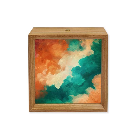 Wood Night Light Box Orange Blue Dynamic Clouds Wooden LED Night Lights with USB Rechargeable Dimmable Touch Square Table Light Color Swirls Wood Picture Frame Lamp for Bedside Desktop Display
