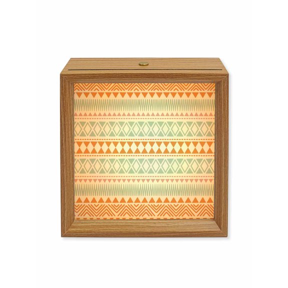 Wood Night Light Box Orange Blue Geometric Lines Wooden LED Night Lights with USB Rechargeable Dimmable Touch Table Light Zigzag Diamonds Arrows Dots Wood Picture Frame Lamp for Desktop Display