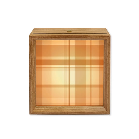 Wood Night Light Box Orange Checked Plaid Wooden LED Night Lights with USB Rechargeable Dimmable Touch Square Table Light Modern Blocks Lines Stripes Wood Picture Frame Lamp for Desktop Display