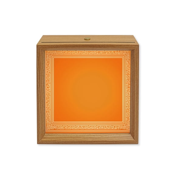 Wood Night Light Box Orange Key Design Wooden LED Night Lights with USB Rechargeable Dimmable Touch Square Table Light Geometric Back Print Pattern Wood Picture Frame Lamp for Desktop Display