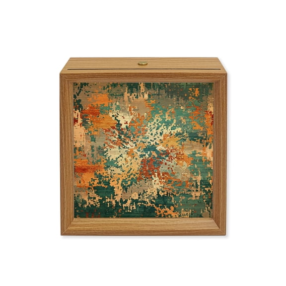 Wood Night Light Box Orange Teal Painting Wooden LED Night Lights with USB Rechargeable Dimmable Touch Square Table Light Modern Abstract Art Graffiti Wood Picture Frame Lamp for Desktop Display