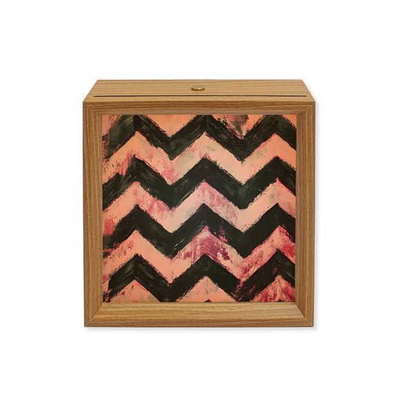 Wood Night Light Box Pink Graffiti Waves Wooden LED Night Lights with USB Rechargeable Dimmable Touch Square Table Light Distressed Stripes Dynamic Peaks Wood Picture Frame Lamp for Desktop Display