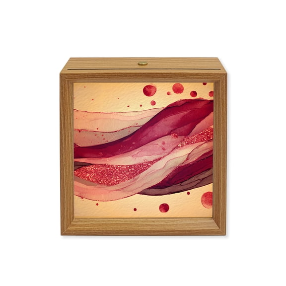 Wood Night Light Box Pink Ink Polka Dots Wooden LED Night Lights with USB Rechargeable Dimmable Touch Square Table Light Abstract Art Waves Lines Wood Picture Frame Lamp for Bedside Desktop Display