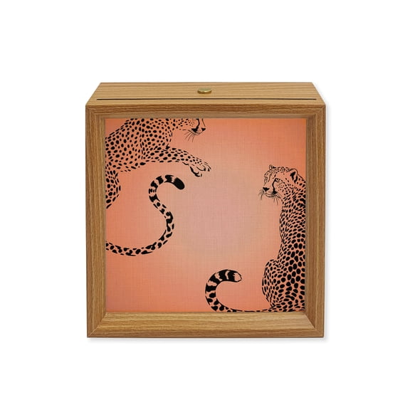 Wood Night Light Box Pink Leopard Wooden LED Night Lights with USB Rechargeable Dimmable Touch Square Table Light Animal Solid Color Wood Picture Frame Lamp for Bedside Desktop Display Home Decor