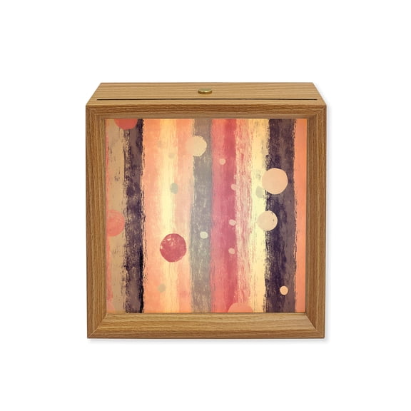 Wood Night Light Box Pink Polka Dots Wooden LED Night Lights with USB Rechargeable Dimmable Touch Square Table Light Boho Vertical Stripes Wood Picture Frame Lamp for Bedside Desktop Display