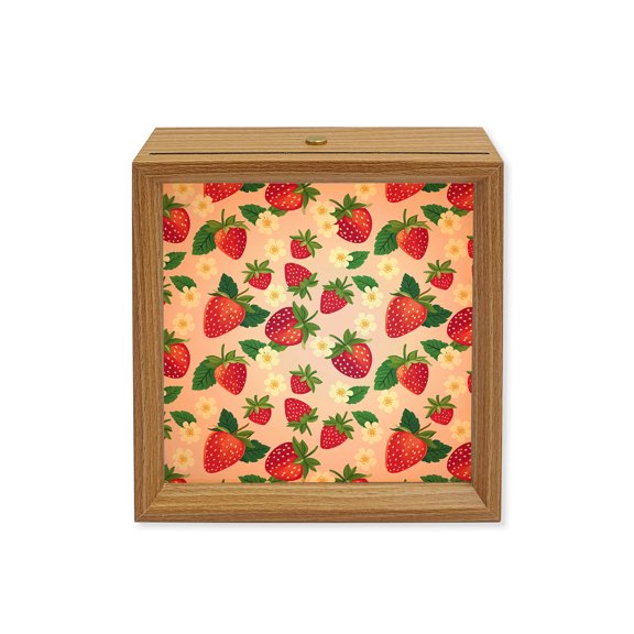 Wood Night Light Box Pink Strawberry Wooden LED Night Lights with USB Rechargeable Dimmable Touch Square Table Light Cute Floral Fruit Wood Picture Frame Lamp for Bedside Desktop Display Home Decor