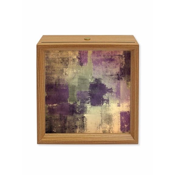 Wood Night Light Box Purple Gray Block Wooden LED Night Lights with USB Rechargeable Dimmable Touch Square Table Light Modern Abstract Art Wood Picture Frame Lamp for Bedside Desktop Display