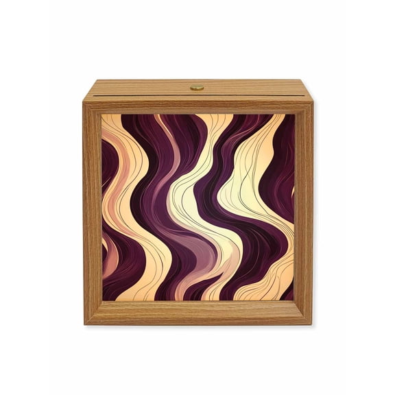 Wood Night Light Box Purple Lines Wooden LED Night Lights with USB Rechargeable Dimmable Touch Square Table Light Abstract Art Liquid Wood Picture Frame Lamp for Bedside Desktop Display Home Decor