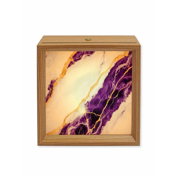 Wood Night Light Box Purple Marble Wooden LED Night Lights with USB Rechargeable Dimmable Touch Square Table Light Gold Abstract Art Wood Picture Frame Lamp for Bedside Desktop Display Home Decor