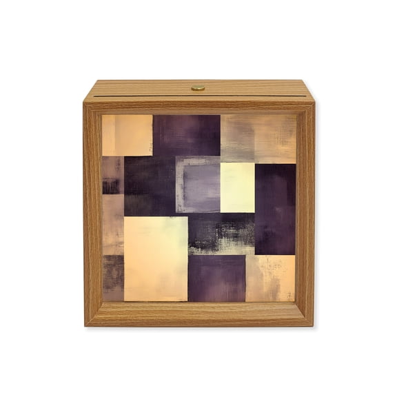 Wood Night Light Box Purple Plaid Wooden LED Night Lights with USB Rechargeable Dimmable Touch Square Table Light Abstract Art Color Block Wood Picture Frame Lamp for Bedside Desktop Display