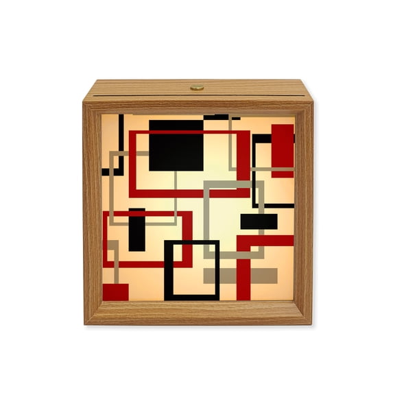 Wood Night Light Box Red Abstract Lines Wooden LED Night Lights with USB Rechargeable Dimmable Touch Square Table Light Modern Art Wood Picture Frame Lamp for Bedside Desktop Display Home Decor