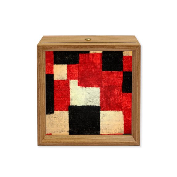 Wood Night Light Box Red Black Blocks Wooden LED Night Lights with USB Rechargeable Dimmable Touch Square Table Light Modern Abstract Patchwork Wood Picture Frame Lamp for Bedside Desktop Display