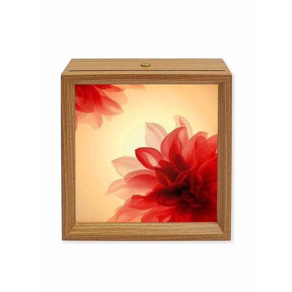 Wood Night Light Box Red Floral Wooden LED Night Lights with USB Rechargeable Dimmable Touch Square Table Light Boho Flowers Abstract Art Wood Picture Frame Lamp for Bedside Desktop Display