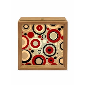 Wood Night Light Box Red Geometric Circle Wooden LED Night Lights with USB Rechargeable Dimmable Touch Square Table Light Modern Art Abstract Wood Picture Frame Lamp for Bedside Desktop Display