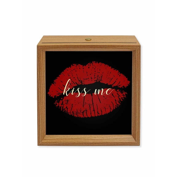 Wood Night Light Box Red Lipprint Wooden LED Night Lights with USB Rechargeable Dimmable Touch Square Table Light Kiss Lip Black Wood Picture Frame Lamp for Bedside Desktop Display Home Decor