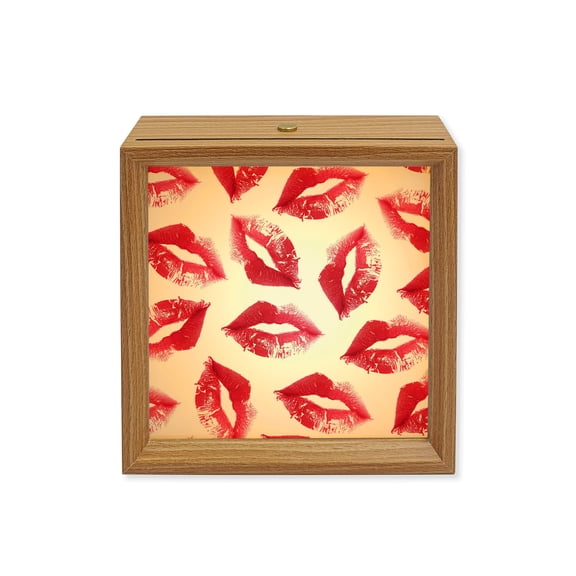 Wood Night Light Box Red Lipprint Wooden LED Night Lights with USB Rechargeable Dimmable Touch Square Table Light Sexy Lip Wood Picture Frame Lamp for Bedside Desktop Display Home Decor